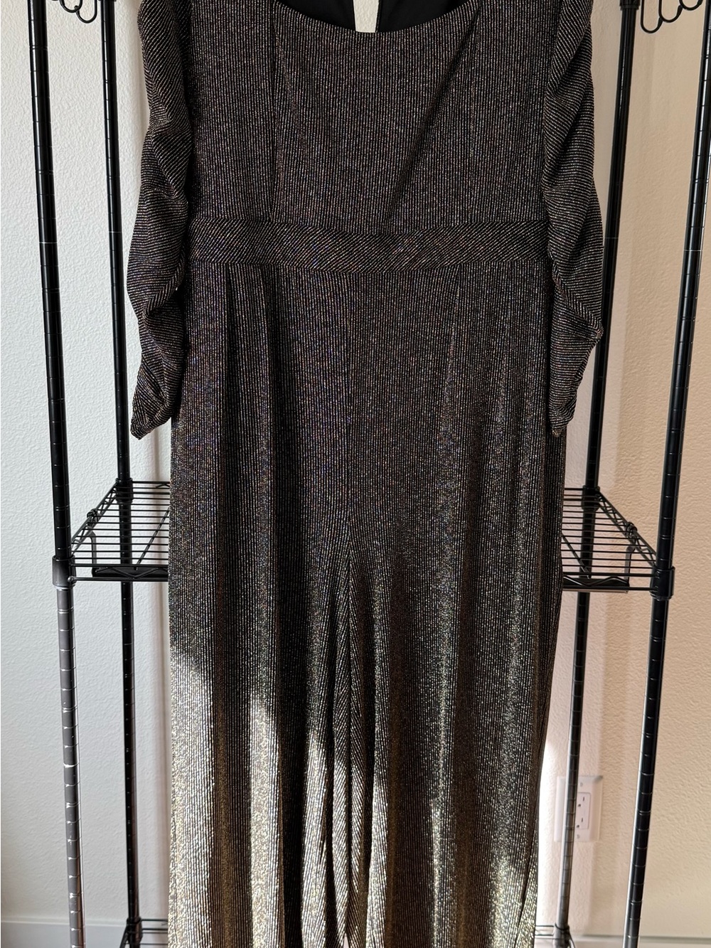 Shimmering Metallic Black Wide-Leg Jumpsuit